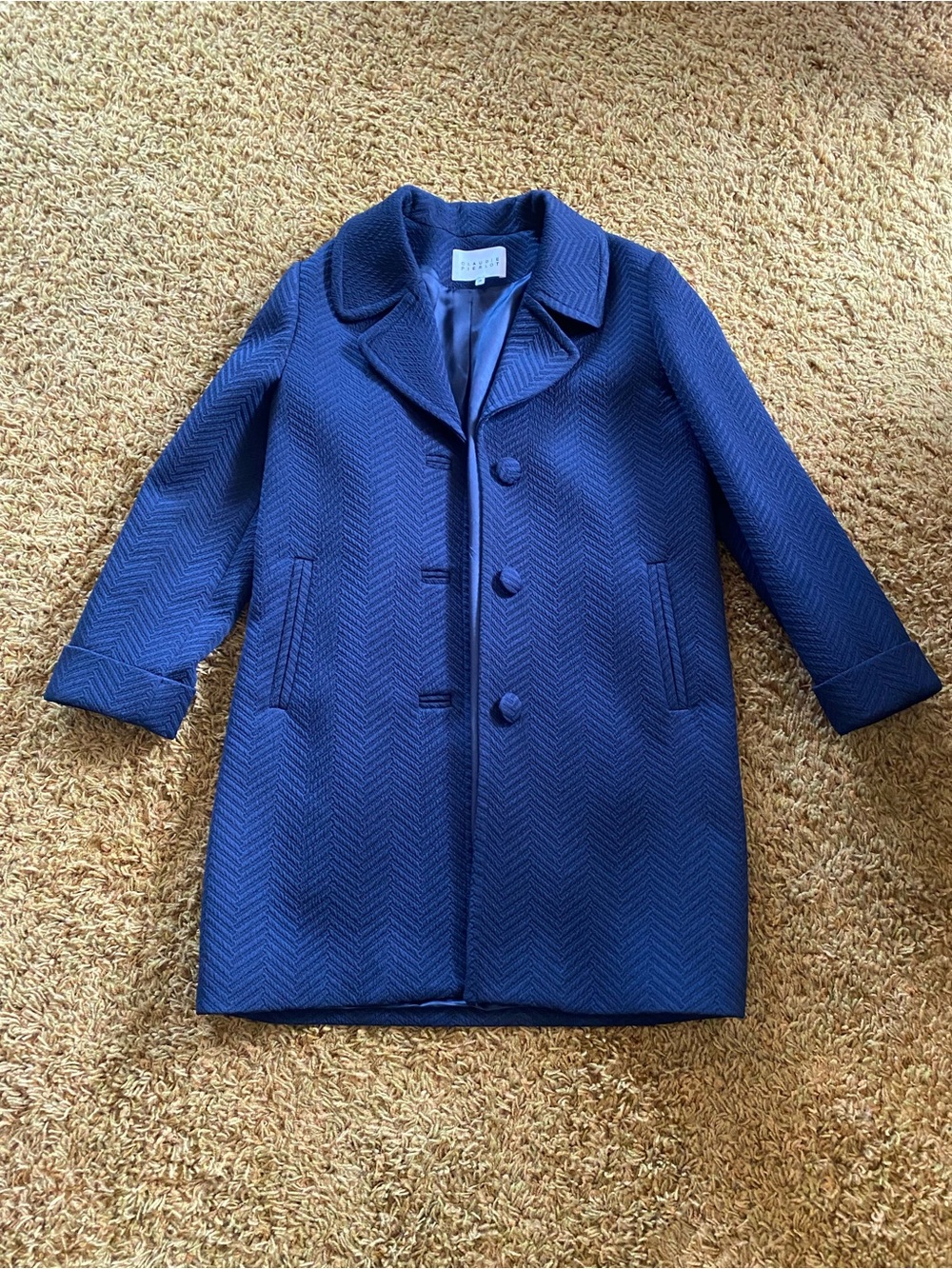 Women’s Navy Herringbone Pea Coat Claudie Pierlot Sz 38